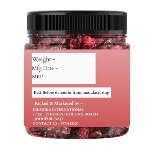 Dikshika Dry Fruits Premium Whole Dried Cranberries 250 gm | High Nutrient, Antioxidant Rich, Immunity Booster | Healthy Snack For Breakfast | Natural Dried Cranberries