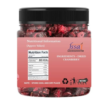 Dikshika Dry Fruits Premium Whole Dried Cranberries 250 gm | High Nutrient, Antioxidant Rich, Immunity Booster | Healthy Snack For Breakfast | Natural Dried Cranberries