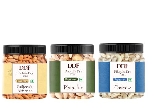 Dikshika Dry Fruits Premium Dry Fruits & Nuts Combo of Healthy Fresh Raw Whole Cashew Real Californian Almond Kernal Californian Pistachios Shelled | 150 gm X 3 = 450 gm | Badam Kaju Pista Combo
