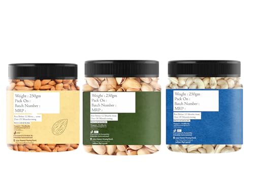 Dikshika Dry Fruits Premium Dry Fruits & Nuts Combo of Healthy Fresh Raw Whole Cashew Real Californian Almond Kernal Californian Pistachios Shelled | 150 gm X 3 = 450 gm | Badam Kaju Pista Combo