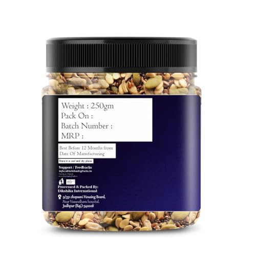 Dikshika Dry Fruits 5 in 1 Mixed Seeds 250 gm | Natural Pumpkin, Watermelon, Sunflower, Chia & Flax Mixed Seeds