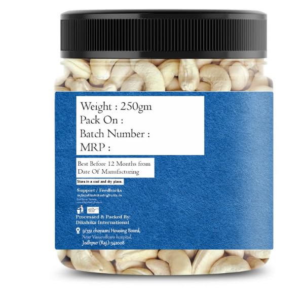 Premium Whole Cashews 500 gm| Grade W240 Kaju | Natural & Crunchy Big Size Cashew | Rich In Protein, Magnesium & Phosphorus | Plain Whole Cashew Nuts