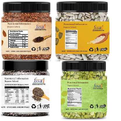 Dikshika Dry Fruits Seeds Combo | Chia + Sunflower + Pumpkin + Flax Seeds | 250gm Each | Total 1 kg