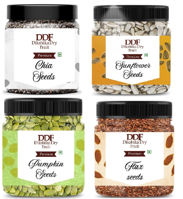 Dikshika Dry Fruits Seeds Combo | Chia + Sunflower + Pumpkin + Flax Seeds | 250gm Each | Total 1 kg