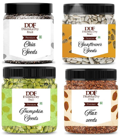 Dikshika Dry Fruits Seeds Combo | Chia + Sunflower + Pumpkin + Flax Seeds | 250gm Each | Total 1 kg
