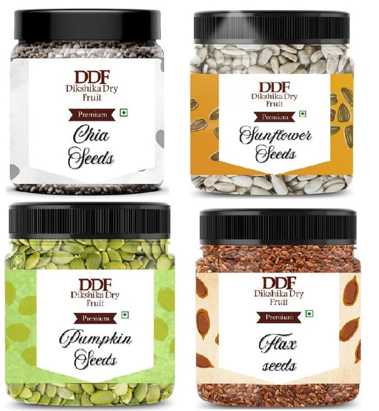 Dikshika Dry Fruits Seeds Combo | Chia + Sunflower + Pumpkin + Flax Seeds | 250gm Each | Total 1 kg