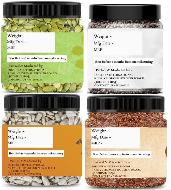 Dikshika Dry Fruits Seeds Combo | Chia + Sunflower + Pumpkin + Flax Seeds | 250gm Each | Total 1 kg