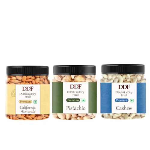 Dikshika Dry Fruits Premium Dry Fruits & Nuts Combo of Healthy Fresh Raw Whole Cashew Real Californian Almond Kernal Californian Pistachios Shelled | 150 gm X 3 = 450 gm | Badam Kaju Pista Combo