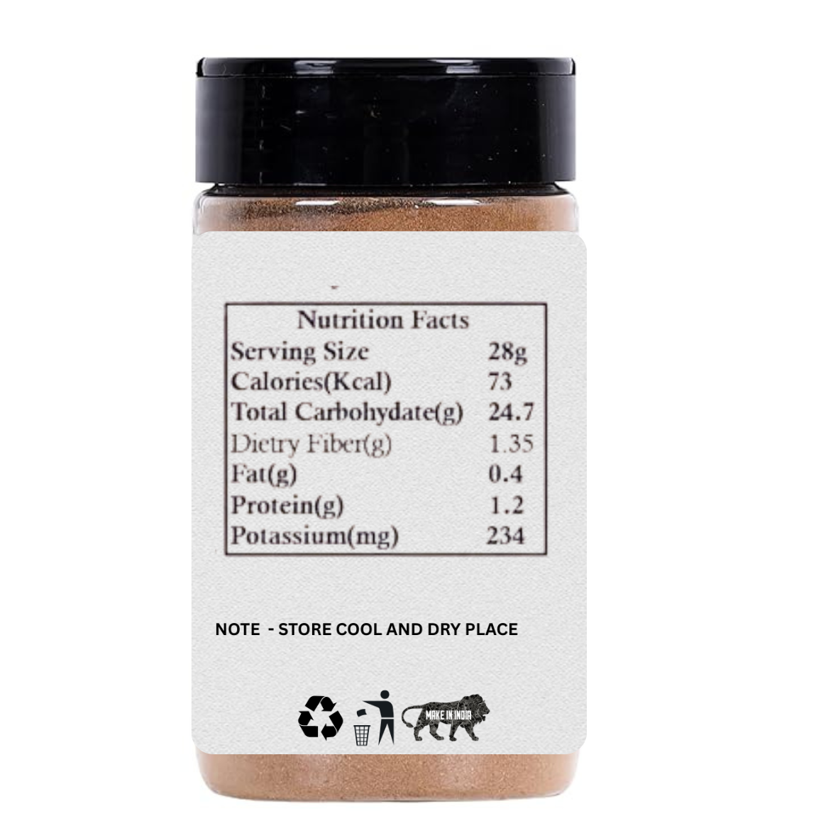 Nutrition facts label on a product container with a white background