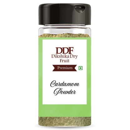 Bottle of DDF Dikshika Dry Fruit Cardamom Powder on a white background